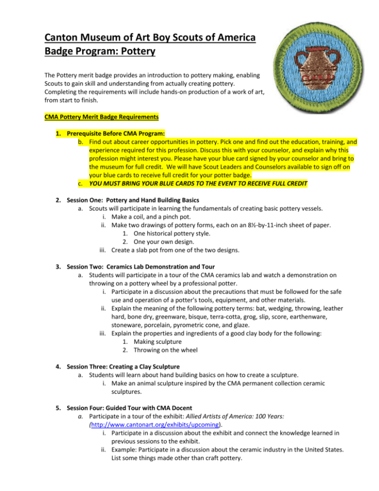 Boy Scouts of America Pottery Merit Badge Requirements