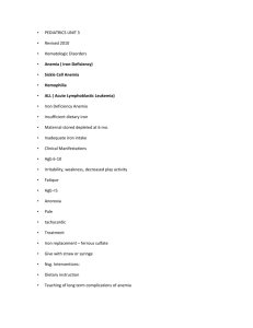 PEDIATRICS UNIT 3 Revised 2010 Hematologic Disorders Anemia