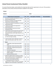 School Parent Involvement Policy and Activity Checklist