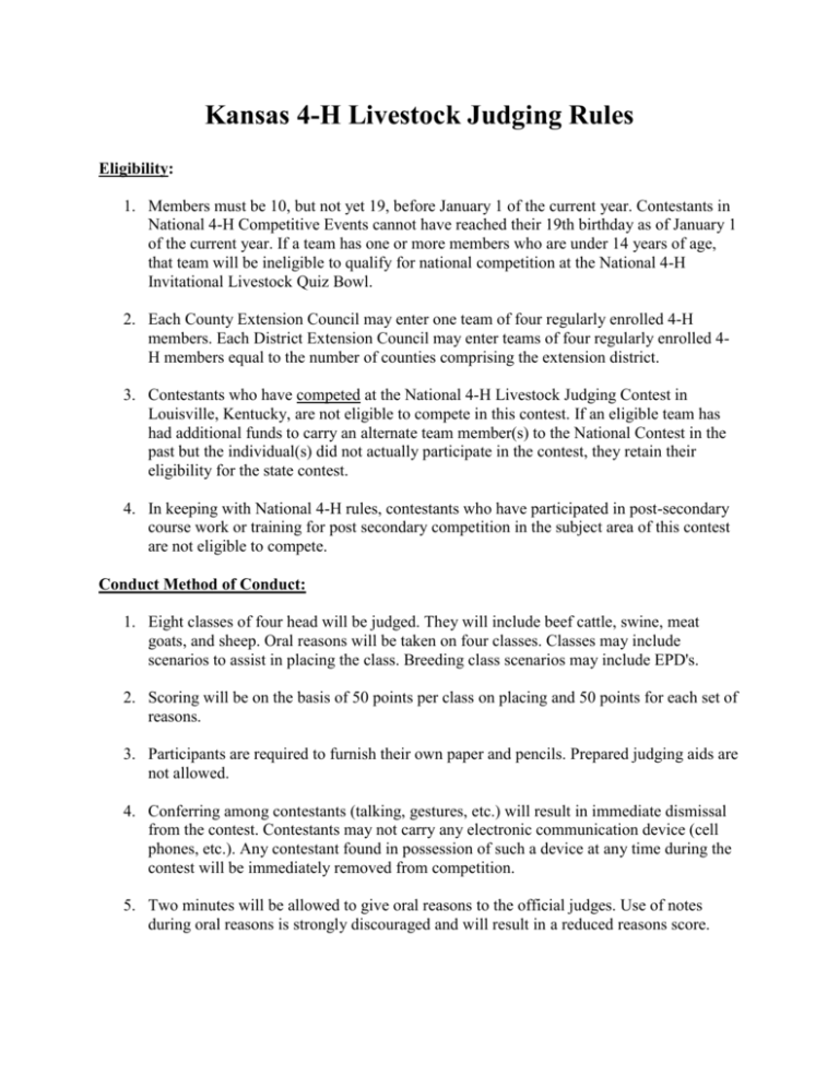 Kansas 4H Livestock Judging Rules