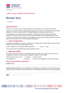 Design registration for booster fans - form