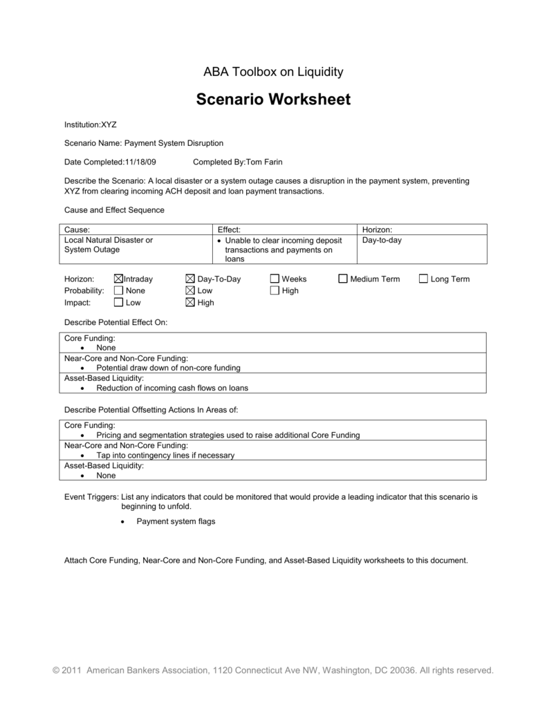 Scenario Worksheet - American Bankers Association