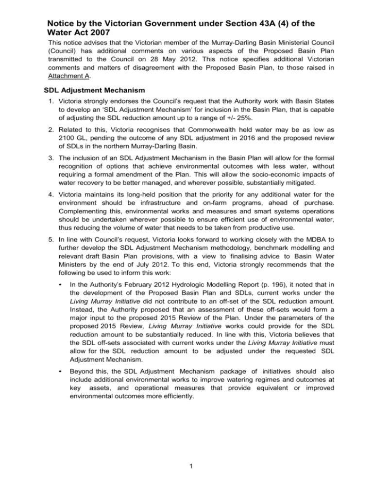 Notice by the Victorian Government under section 43a (4)