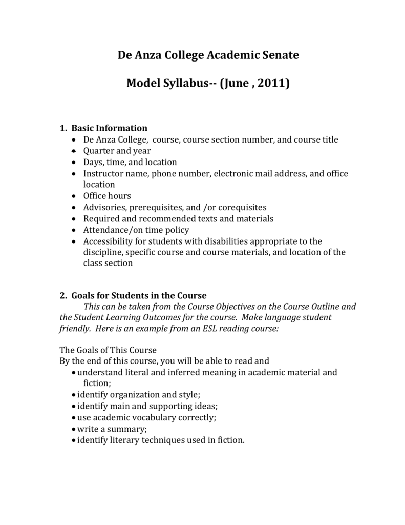 Model Course Syllabus Model Course Syllabus