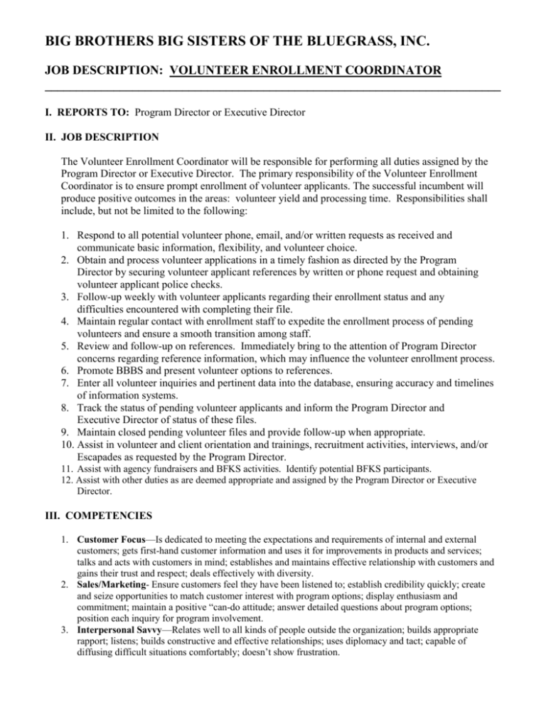 College Enrollment Coordinator Job Description