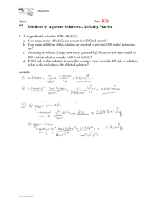 Reactions in Aqueous Solutions – Molarity Practice