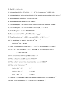 2 – Equilibria Problem Set 1] Calculate the solubility of PbCl2 (Ksp