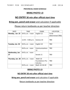 Provincial Exam Schedule Jan 2016