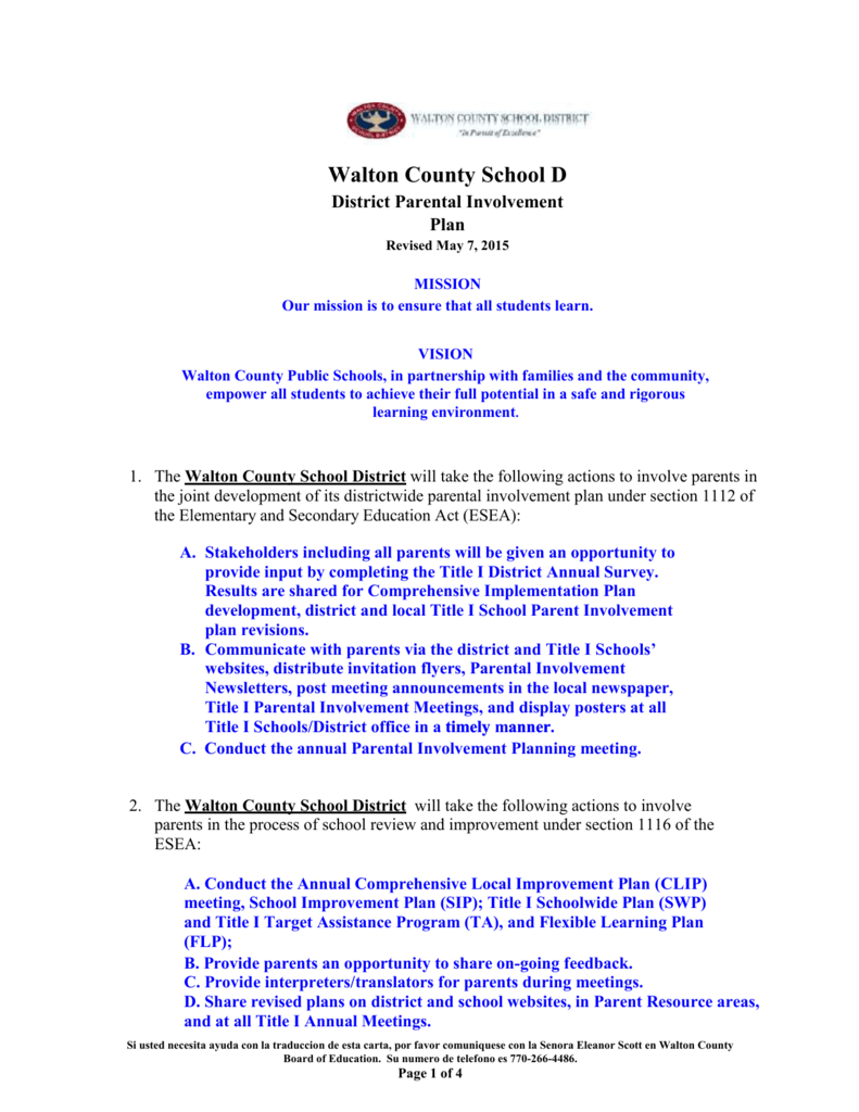 District Parent Involvement Plan