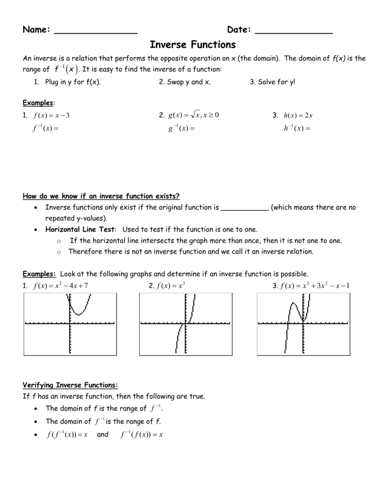 Inverse Functions Notes