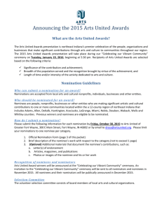 2015 Arts United Award Nomination Form and guidelines can be