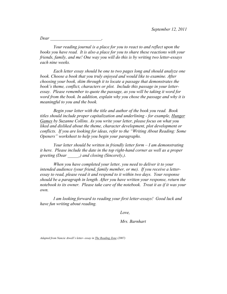 how write a letter to my reader about essay