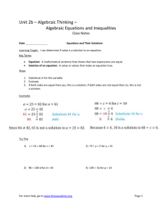 Unit 2B - Algebraic Equations