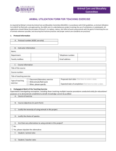 Animal utilization form for teaching exercise