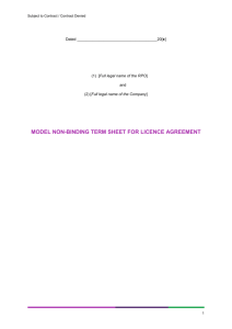 Model Non-Binding Term Sheet for Licence Agreement