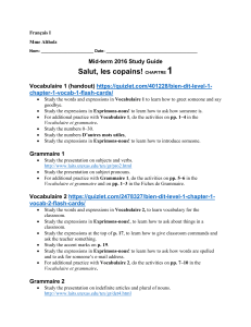 French I Mid-term 2016 study guide chapter 1 to 3