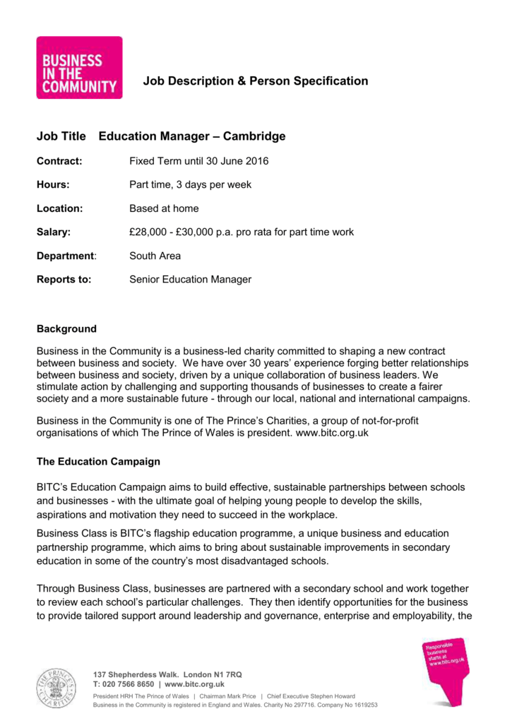 job-description-person-specification-job-title-education-manager