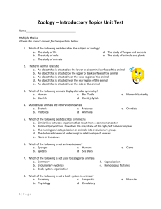 Zoology – Introductory Topics Unit Test