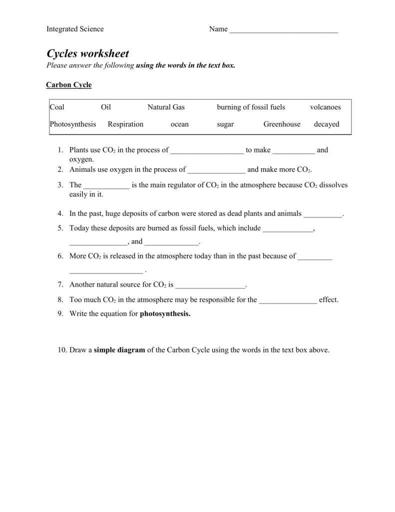 Microsoft Word - Cycles worksheet.doc With Regard To Cycles Worksheet Answer Key