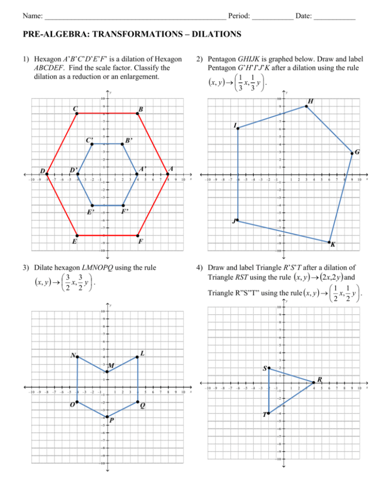 pre algebra transformations worksheet