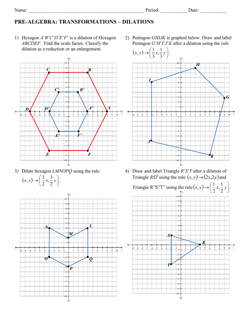 Pre Algebra Worksheet With Regard To Dilations Worksheet With Answers