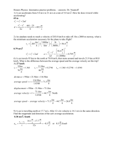 Honors Physics kinematics practice problems. – answers. Dr
