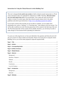 Instructions for Using the Clinical Research Article Building Tool