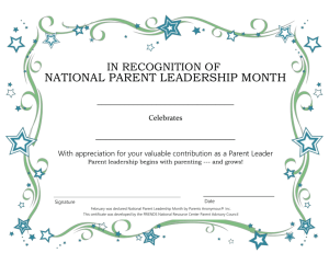 National Parent Leadership Month certificate