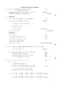 Complex Numbers review solutions 2012