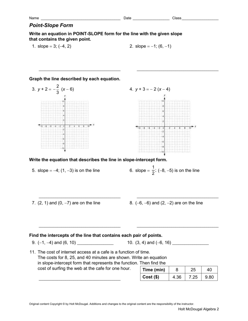 Point-Slope Form With Point Slope Form Practice Worksheet