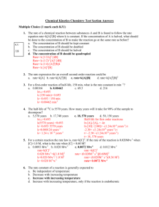 Chemical Kinetics Chemistry Test Section Answers