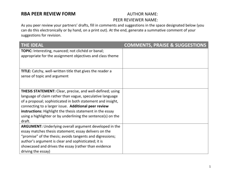 Peer Review Form