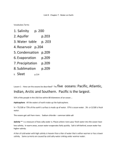 Unit B Chapter 7: Water on Earth Vocabulary Terms Salinity p. 200