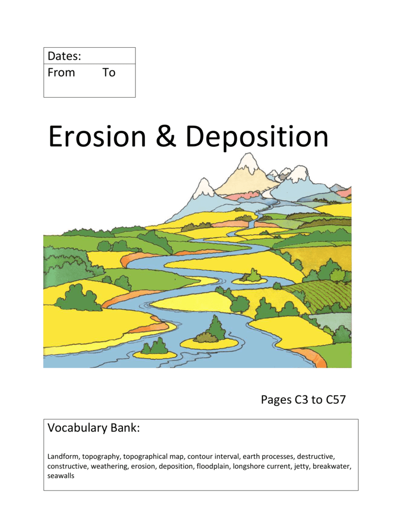 Erosion and Deposition Cover and Glossary Within Erosion And Deposition Worksheet