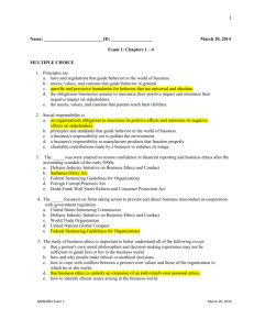 Name: : March 20, 2014 Exam 1: Chapters 1 – 4 MULTIPLE
