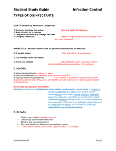 Student Study Guide Infection Control TYPES OF DISINFECTANTS