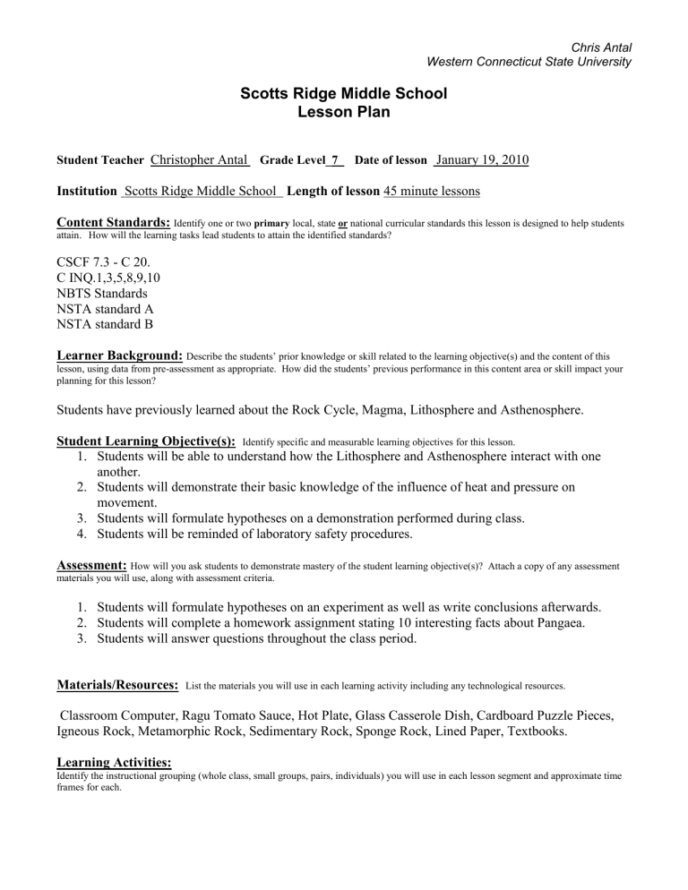 Lesson Plan Western Connecticut State University