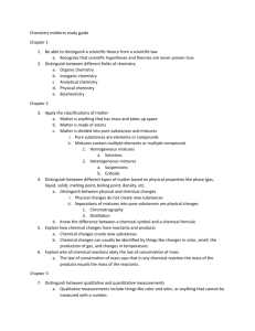 Chemistry midterm study guide Chapter 1 Be able to distinguish a