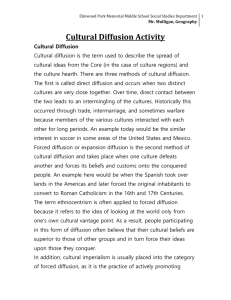 Mr. Mulligan, Geography Cultural Diffusion Activity Cultural Diffusion