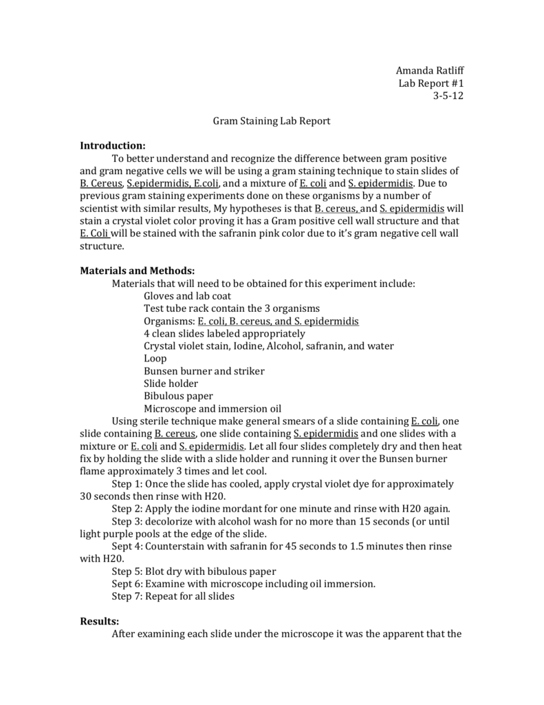 example of unknown bacteria lab report