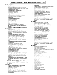 Mount Calm ISD 2014-2015 School Supply List