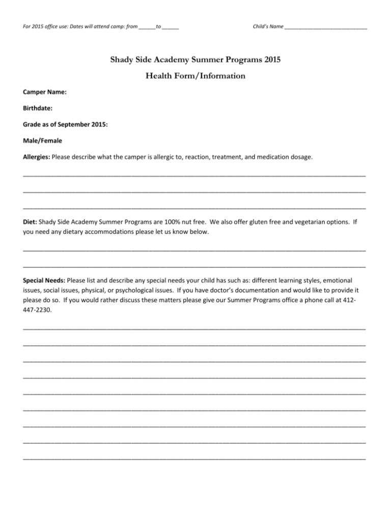 Shady Side Academy Summer Programs 2015