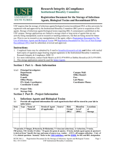 Registration Document for the Storage of Infectious Agents