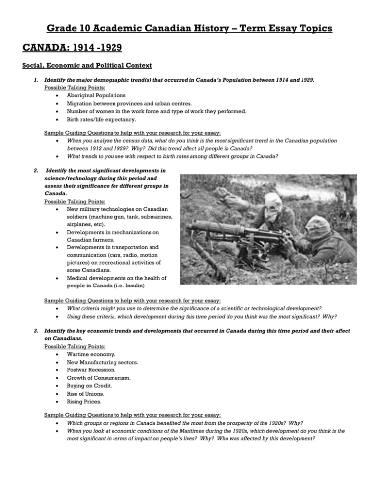 grade 10 history essay questions