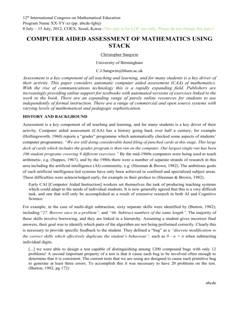 Computer Aided Assessment Of Mathematics Using Stack 0191