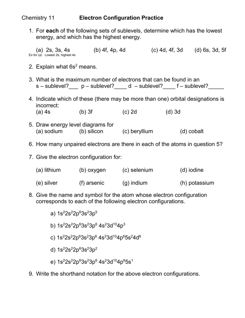 Electron Configuration Practice Worksheet