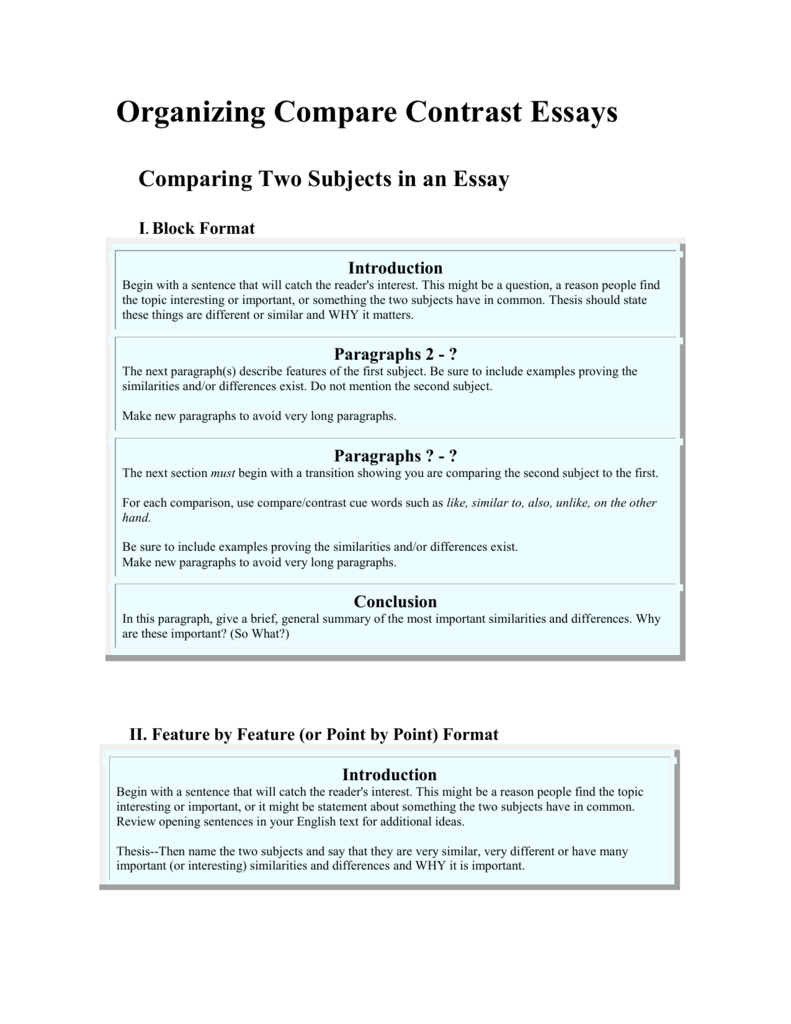 4 paragraph compare and contrast essay example