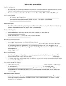 EARTHQUAKES – ASSISTED NOTES Deadliest Earthquakes The