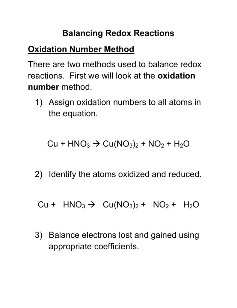 Redox Number Worksheet