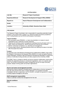Job Description Job title: Research Project Coordinator Department